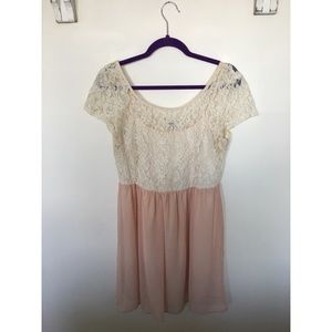 XL pink and white lace and chiffon mini dress